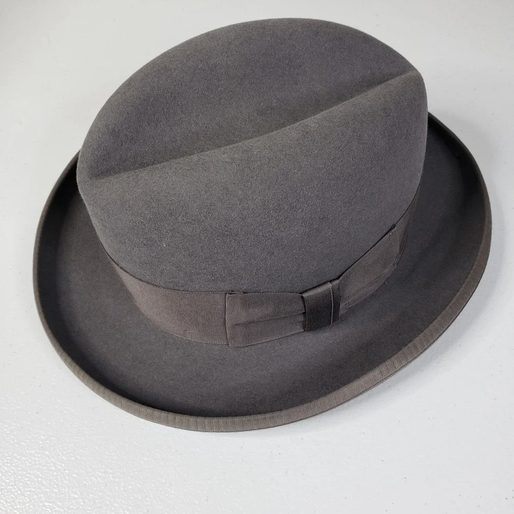 Beaver Hats Hat Brim Band Genuine Fur Felt 7 1/8 Gray Men 5X USA Made